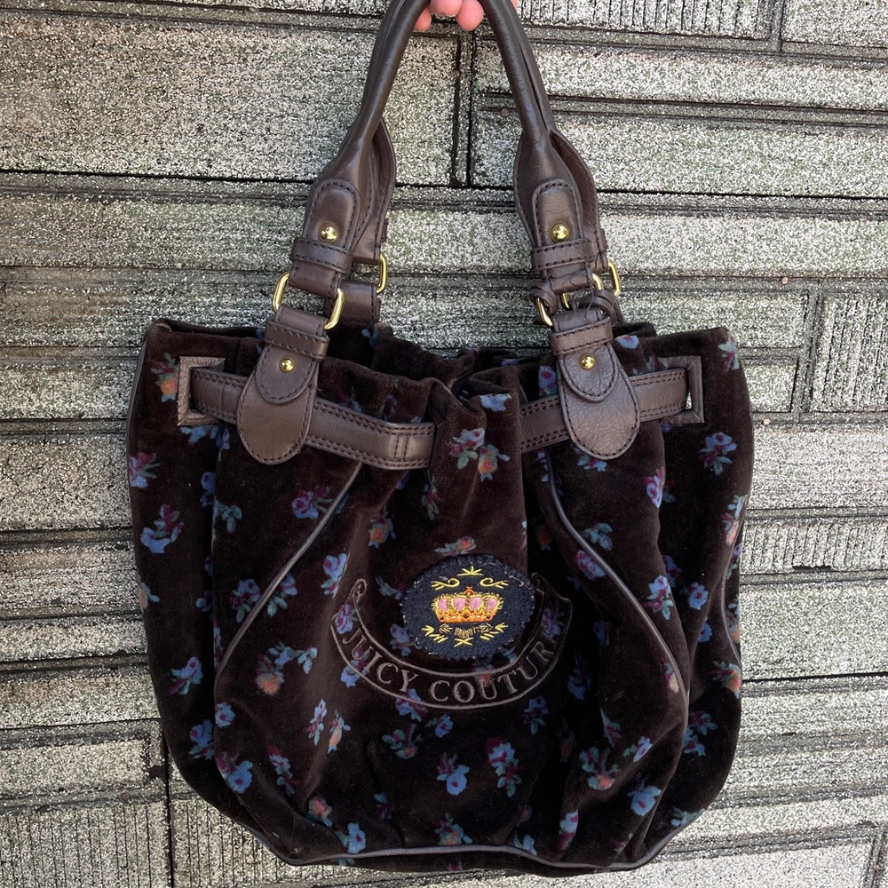 Vintage Y2K Juicy Couture Floral Velour Tote Purse